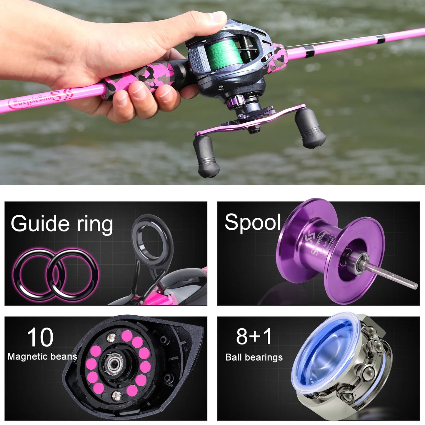 Sougayilang leurre pêche Combo 5 Sections 170CM canne à pêche en Fiber de carbone et 8 + 1BB Baitcasting moulinet voyage ensemble de pêche Pesca