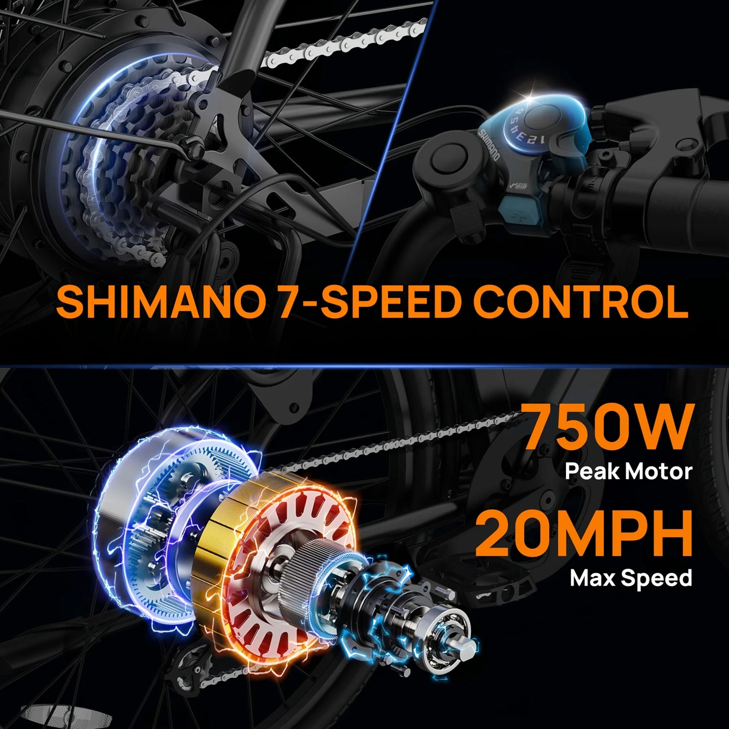 Neumáticos de bicicleta eléctrica de 750W 26x2 pulgadas, 48V, 10,4 Ah, pantalla LCD extraíble, velocidad de 20 MPH, frenos de disco hidráulicos de 7 velocidades para adultos