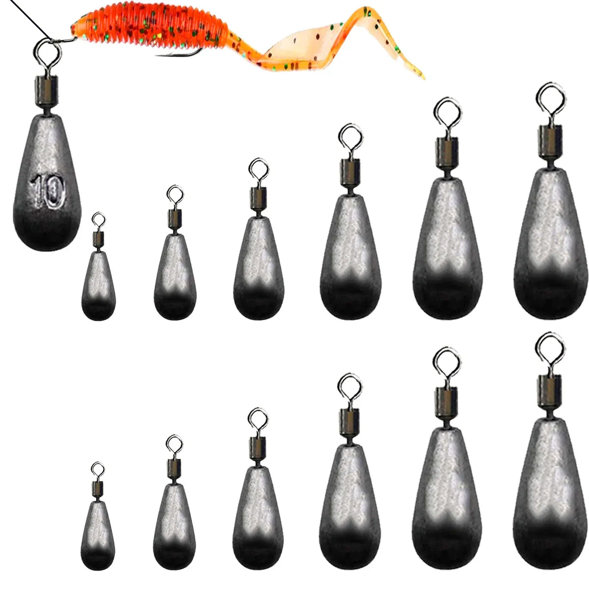 10 pièces par lot, plombs de pêche en 3.5g, 5g, 7g, 10g, 14g et 20g, poids en forme de goutte d'eau, accessoires de matériel de pêche