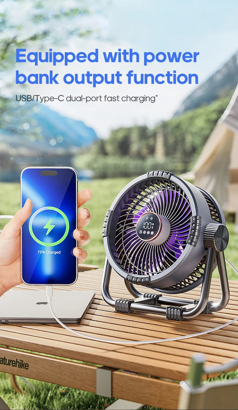 Ventilateur de Camping en plein air Portable 6 en 1, 20000mAh, Rechargeable, sans fil, ventilateur de plafond pour tente, réglage à 4 vitesses, éclairage LED, batterie externe