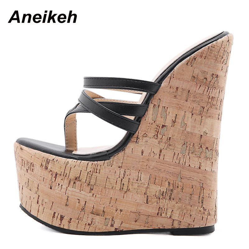 Aneikeh Women's Sexy Slippers 2026 Summer Wedges Platform High Heel Fashion Slip-on Rome Narrow Band Party Shoes