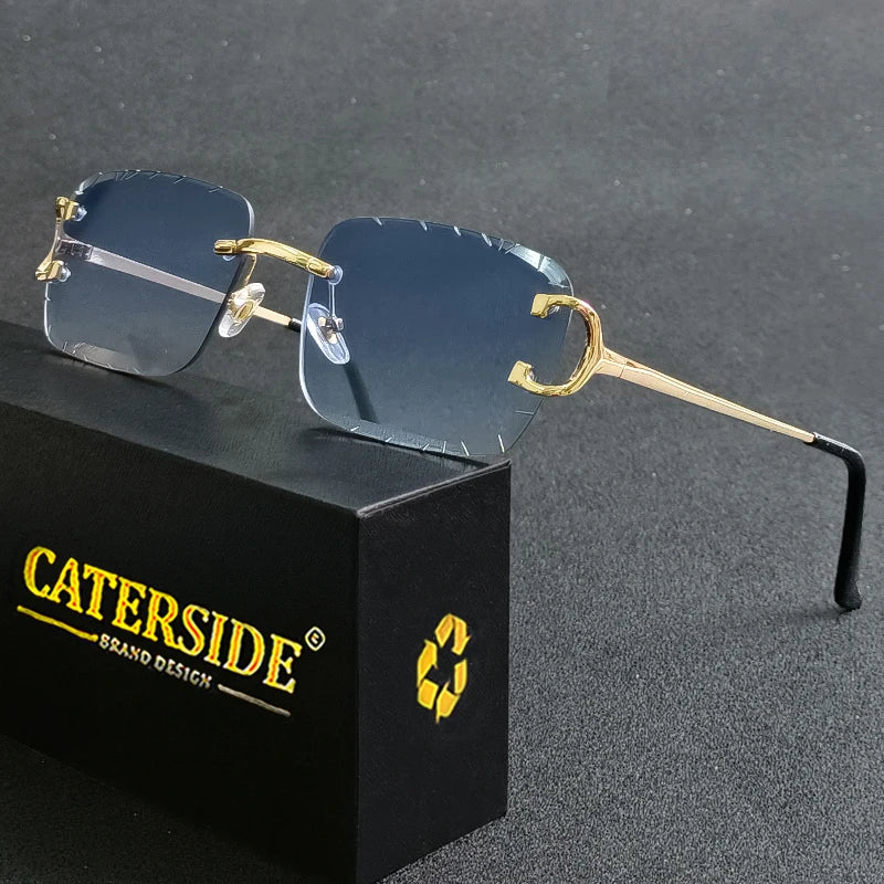 Lunettes de soleil carrées sans monture dégradé — métal, punk, UV400, homme et femme