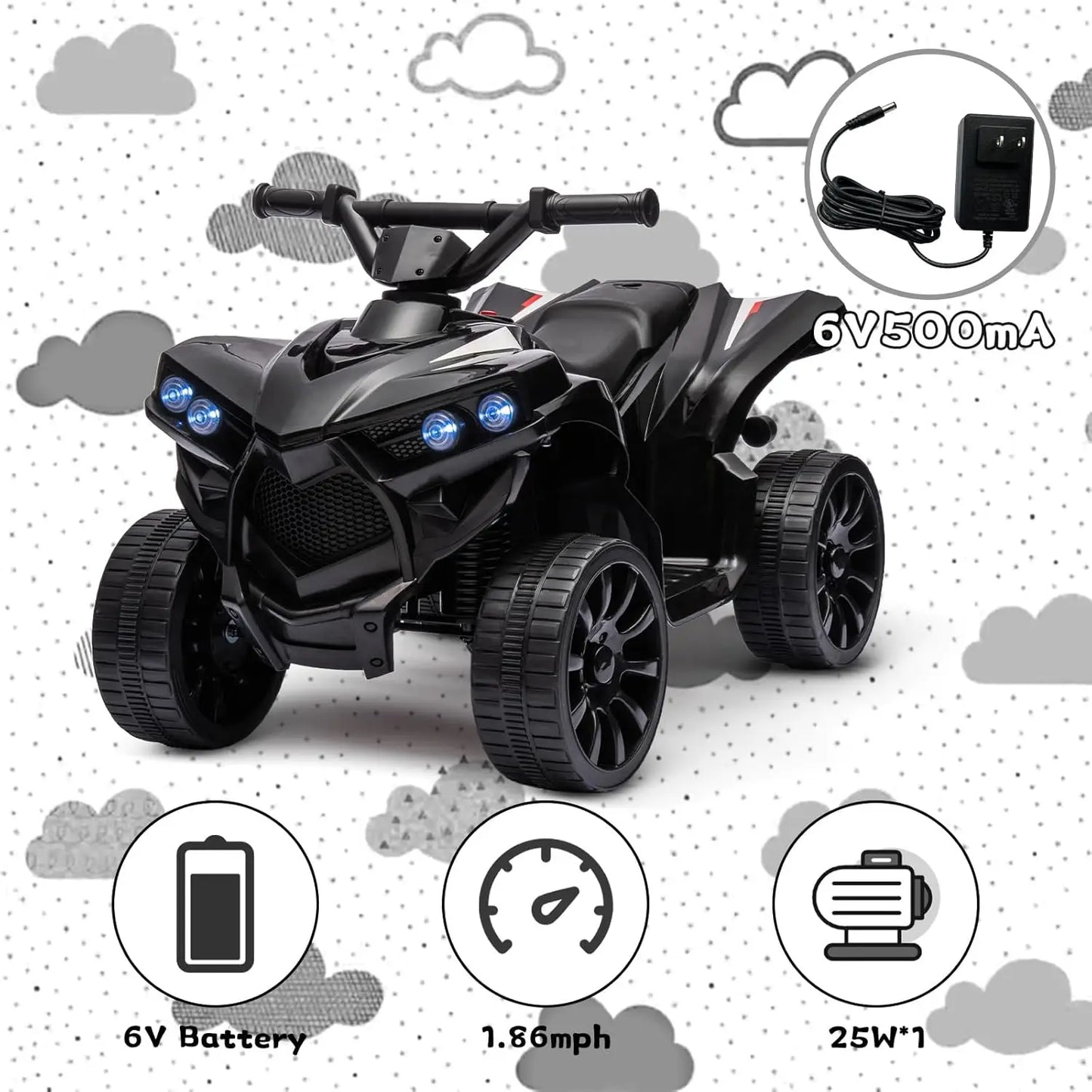 6V Ride-On Toy, Kids 4-Wheeler ATV with Max 1.8 MPH, Wear-Resistant Wheels, Music, and Foot Pedal, Electric Quad Car for Kids