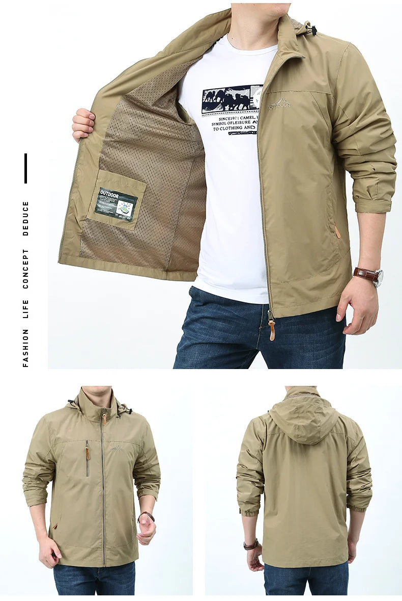 Vestes coupe-vent imperméables pour hommes et femmes, veste tactique décontractée pour randonnée, multi-poches, à capuche, pour la pêche