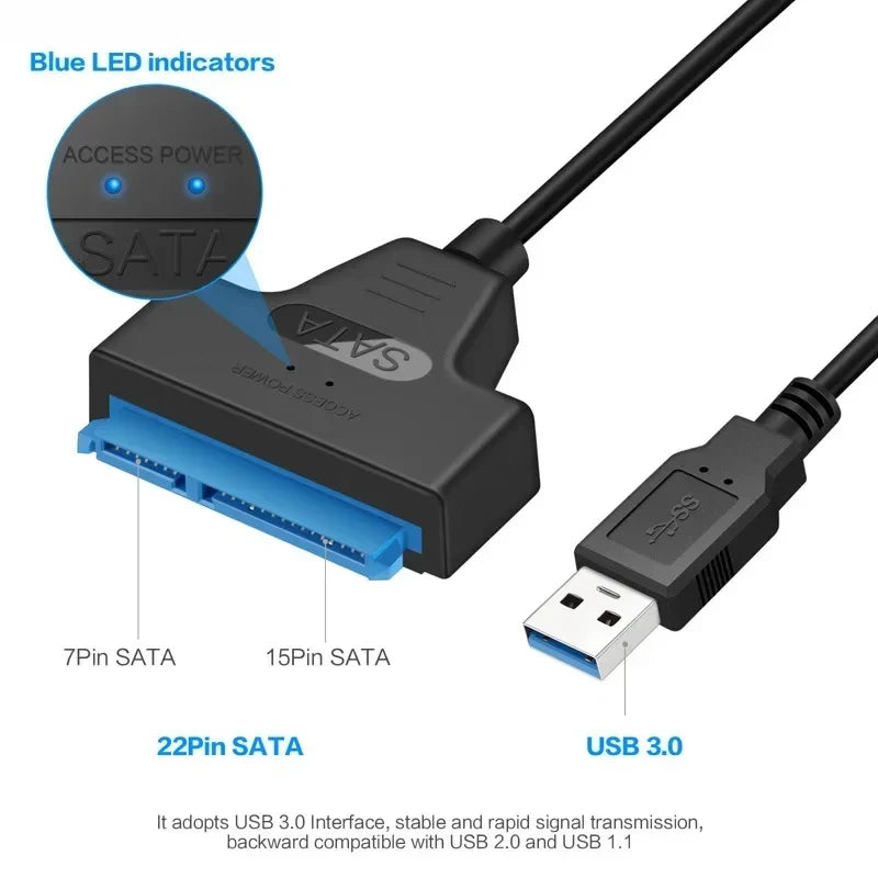 SATA to USB 3.0/2.0 Cable up to 6Gbps for 2.5-inch External SSD Hard Drive, SATA 3 22-pin Adapter, USB 3.0 to SATA III Cord