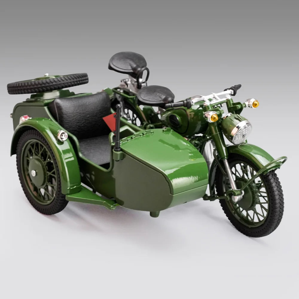 Moulé sous pression 1:10 Sidecar Trike modèle Simulation alliage son lumière jouet voiture rétro ornements Collection Miniature Voiture garçon cadeau