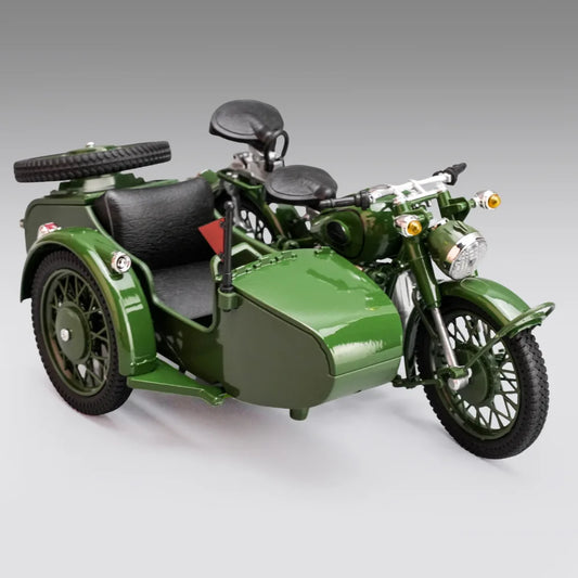 Die-cast 1:10 Sidecar Trike Model Simulation Alloy Sound Light Toy Car Retro Ornaments Collection Miniature Car Boy Gift