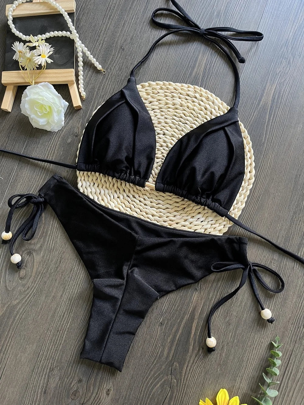 2025 nouveau Triangle Sexy maillot de bain pour femmes Bikinis brésiliens licou maillots de bain Push Up maillot de bain chaîne en métal plage Bikini ensemble