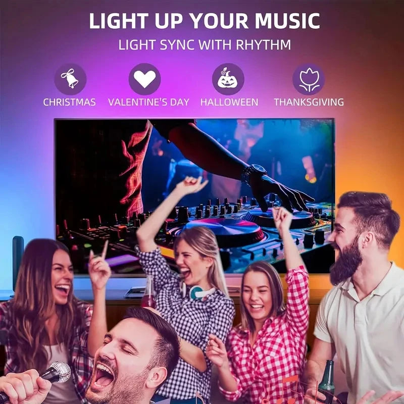 Tira de luces LED RGBIC para TV con cámara, control por aplicación, sincronización de música, luces inteligentes para sala de juegos, iluminación ambiental de 55 a 75 pulgadas