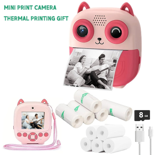 Caméra à impression instantanée de forme mignonne, caméra à double objectif HD 1080P, impression instantanée, livrée avec des rouleaux de papier d'impression thermique
