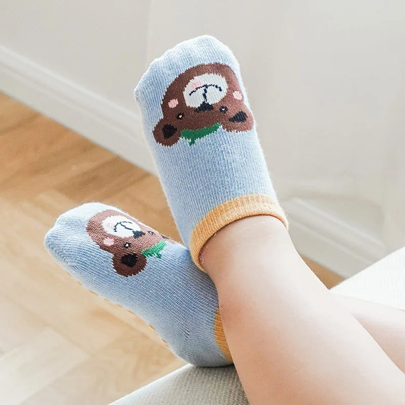 6 paires de chaussettes en coton pour enfants, motif Animal de dessin animé mignon, confortables, respirantes, antidérapantes, pour bébé