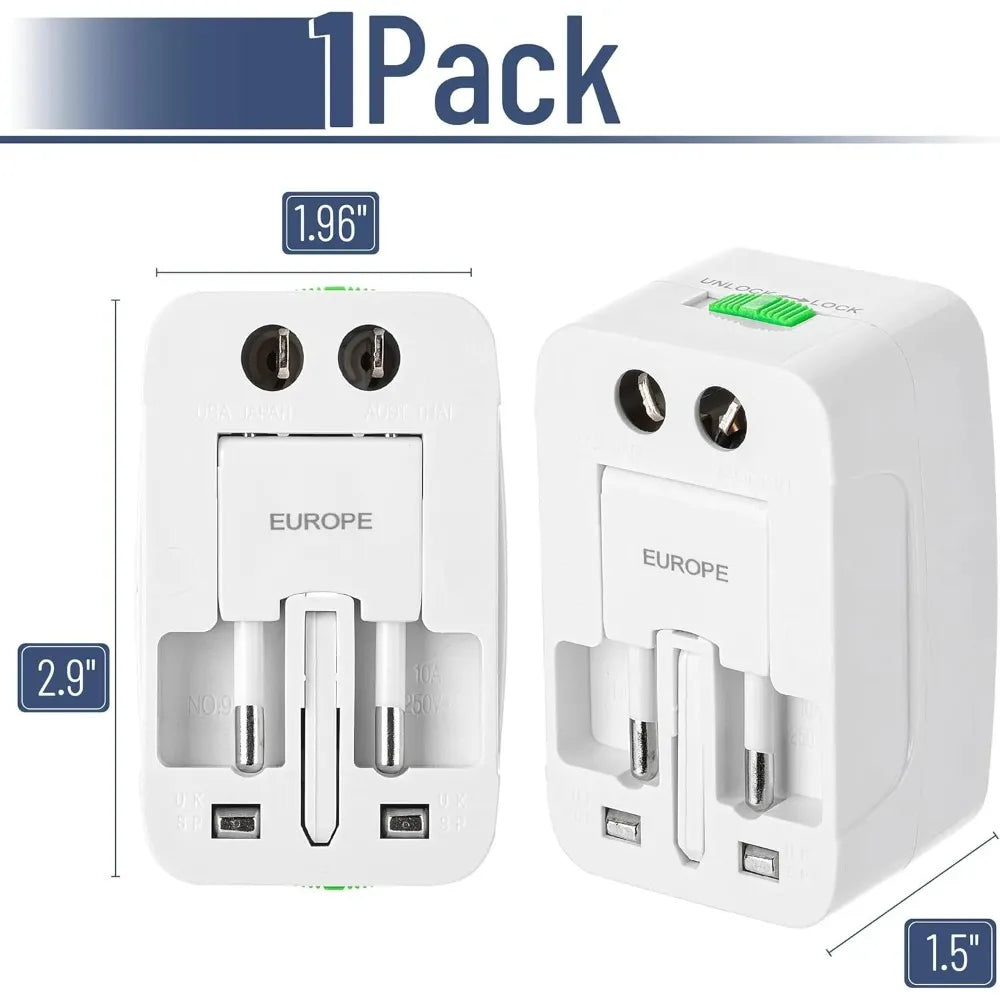 Universal Travel Adapter, Compact International Power Adapter for US, EU, UK, AU, and India Outlets