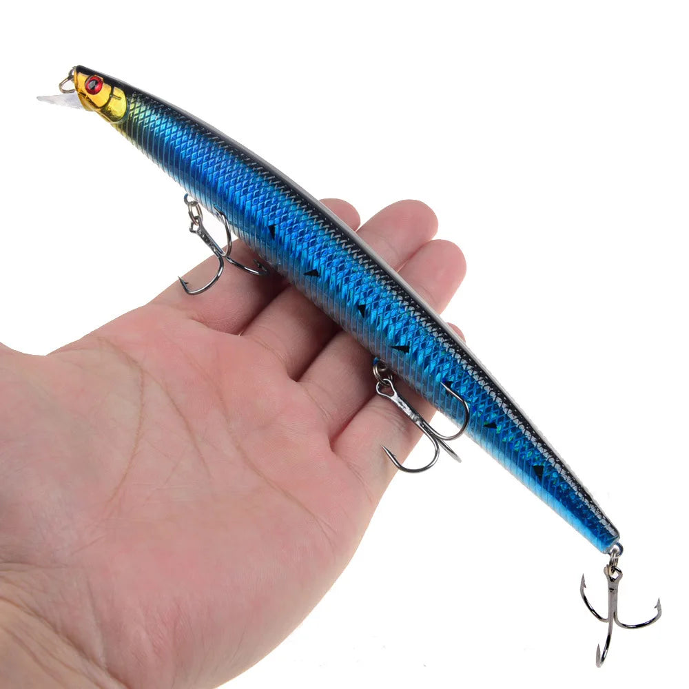 Leurre de pêche au vairon en plastique, appât Éldur, manivelle laser, gros faux poissons, appâts de pêche en mer, 16 couleurs, 18cm, 24g