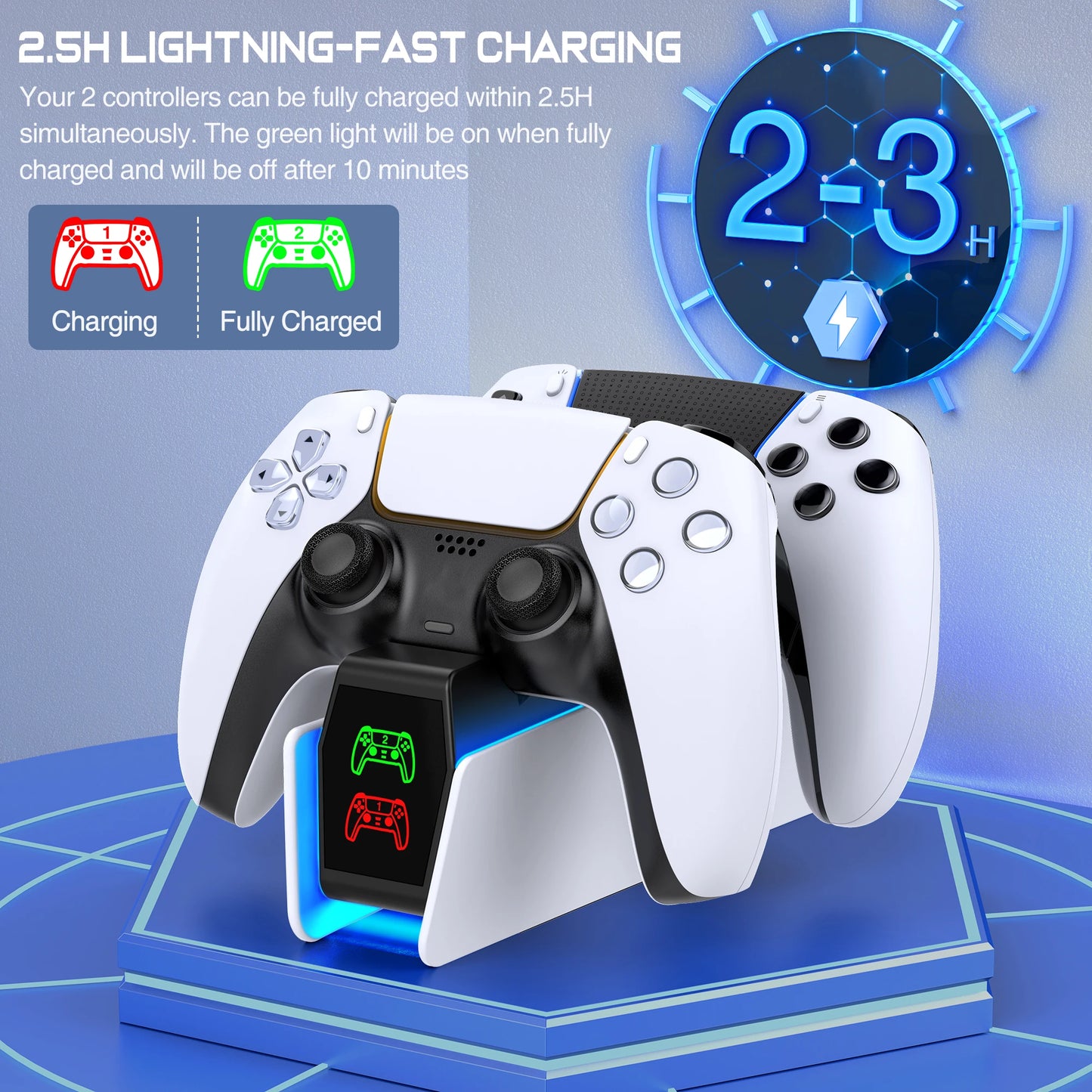 RGB Controller Charging Station for PS5, Dual Fast Charger, RGB Indicator, Charging Stand, Charging Dock for PS5 Game Controller
