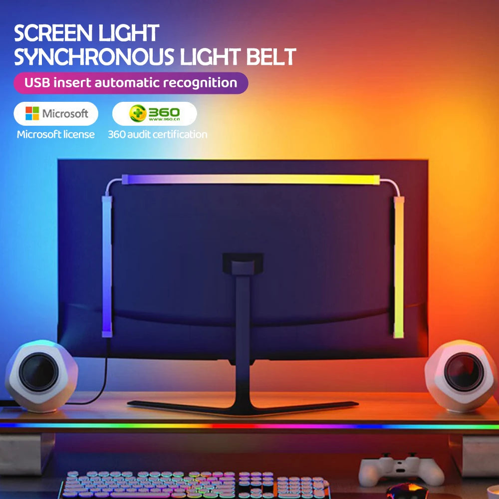 Bande lumineuse LED RGB pour synchronisation d'ambiance de jeu, affichage de moniteur d'ordinateur, rétro-éclairage, lumière de ramassage de couleur, décor intelligent de salle de jeu