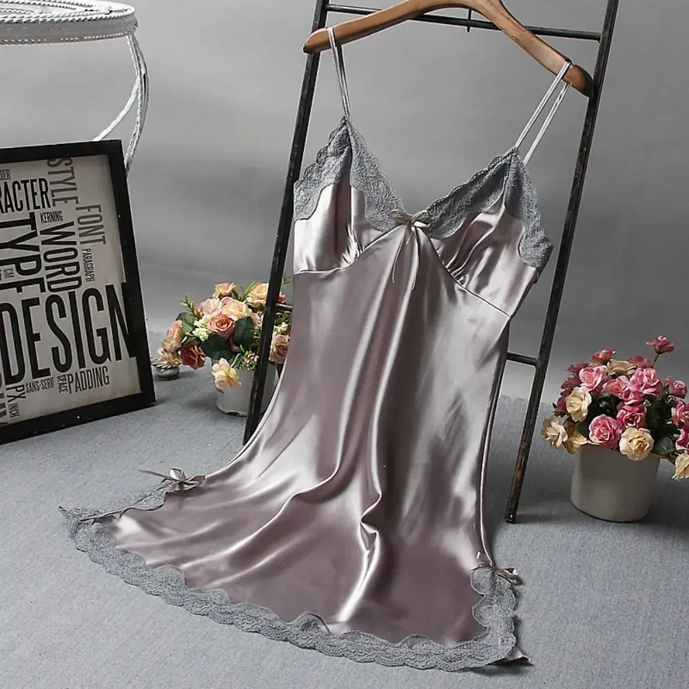 Sexy Lace Patchwork Camisole Lingerie Chemise Nightdress Wedding Silk Robe Nightwear Women Nighties Sleepwear Sexy Nightgowns
