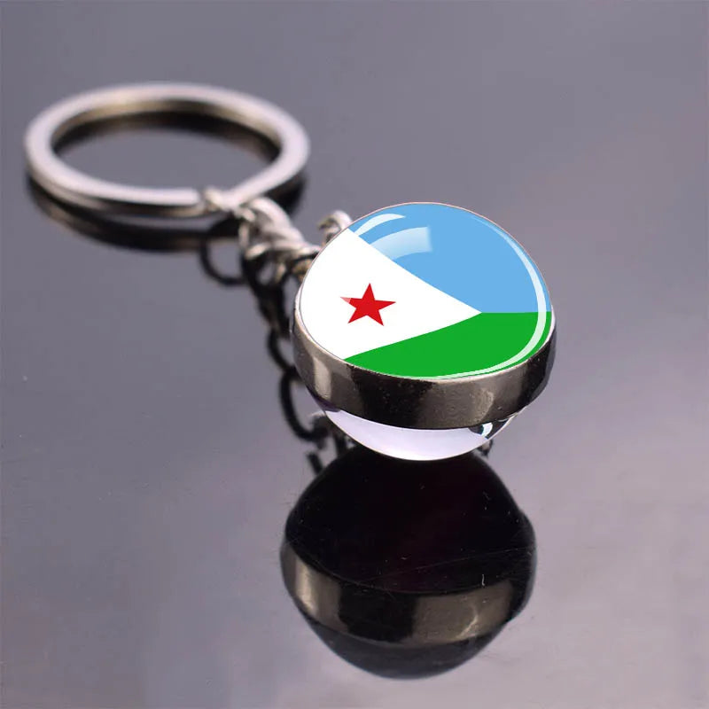 African Flag Keychain, Algeria, Somalia, Tunisia, Morocco, Egypt, National Flag, Double-sided Glass Ball Pendant, Gift