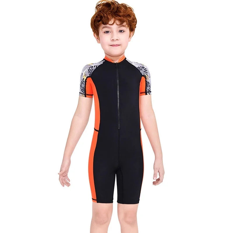 Maillots de bain une pièce pour enfants, maillot de bain pour garçons, manches longues, Protection solaire (y compris les bonnets de bain)
