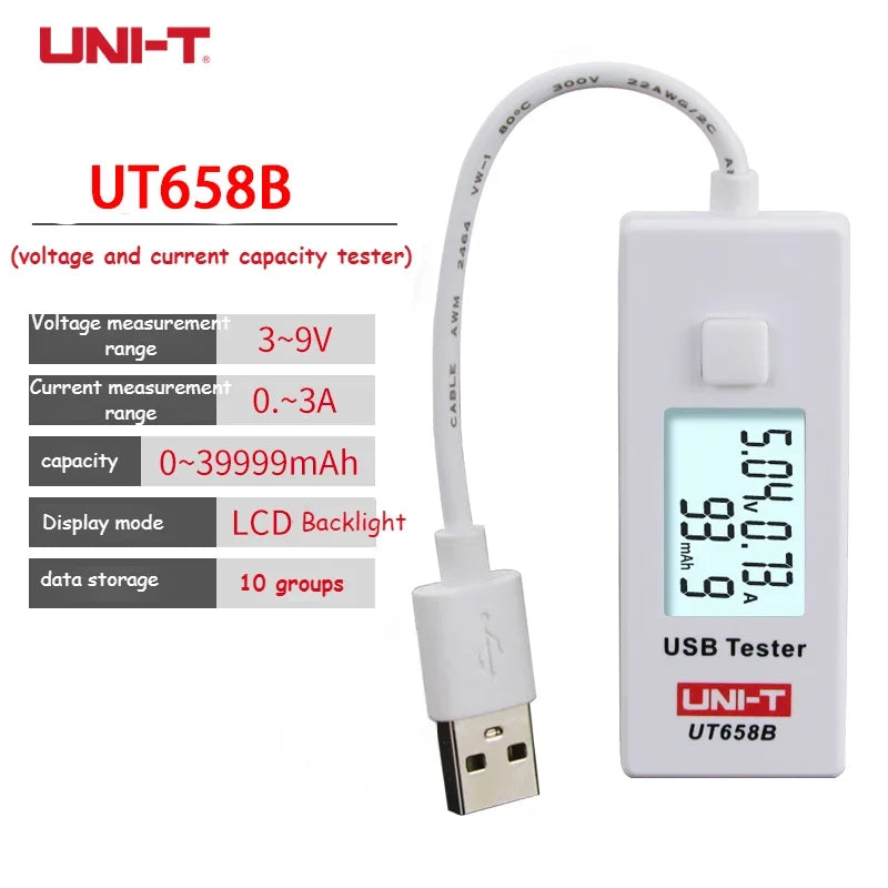 Testeur USB chargeur Type A/C — charge rapide, mesure courant, capacité, résistance, puissance