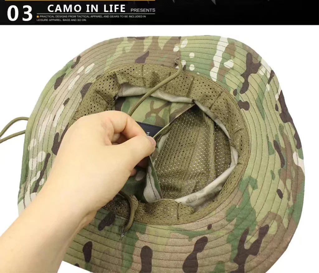 Nouveau 2026 Casquette Bob Camouflage Multicam avec Poche Carrée pour Passionnés de Tactique, Chapeau de Soleil pour Pêche, Randonnée et Activités de Plein Air