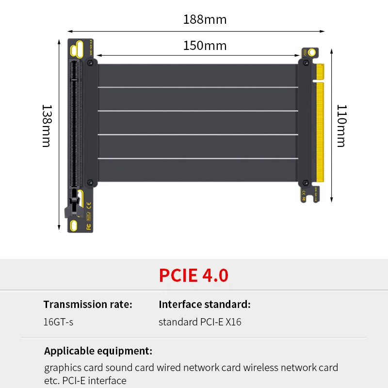 Teucer support de montage GPU Vertical support de carte graphique PC PCI-E 3.0/4.0x16 Anti-interférence Flexible 90 °   Câble d'extension