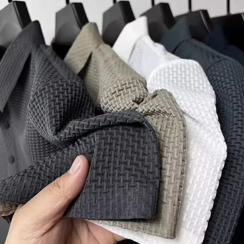 Summer New Men's Lapel Hollow Short-sleeved Polo T-Shirt Ice Silk Breathable Business Fashion Male T-Shirt Brand Clothing