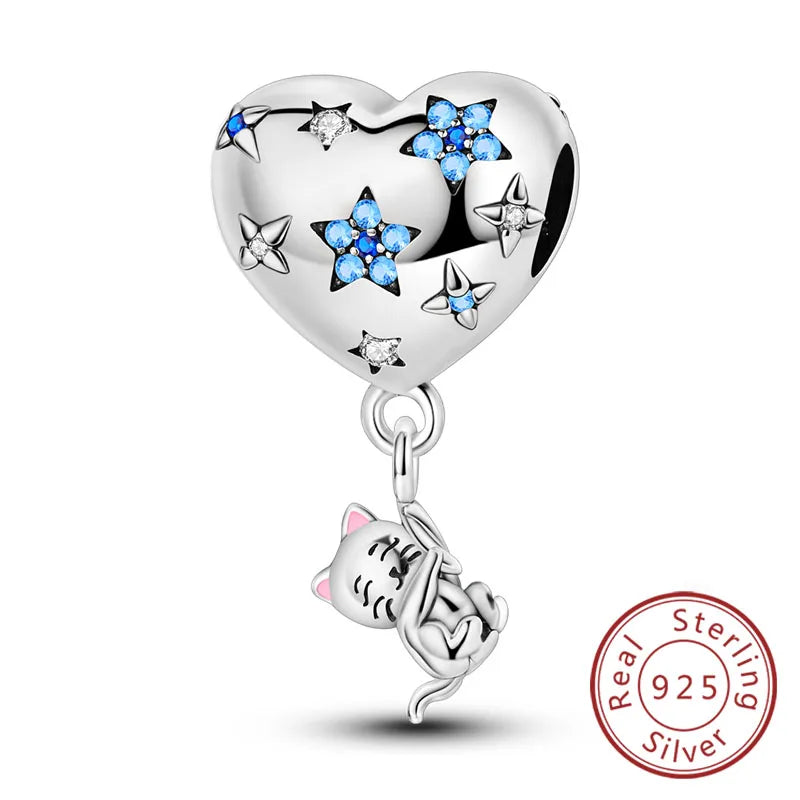 Abalorios de plata de ley 925 con huellas de perro, gato, corazón, animales, abalorios que se ajustan a pulseras, collares, colgantes, joyas para mujer, para hacer tú mismo