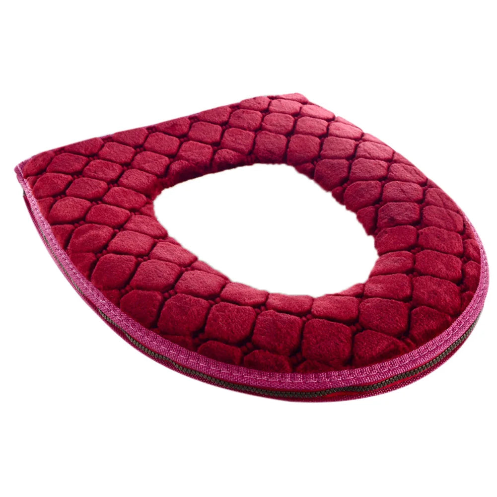Funda para asiento de inodoro de baño, cojín de felpa suave y cálido de invierno, lavable, tipo O, suministros para el hogar de 37 cm × 44 cm