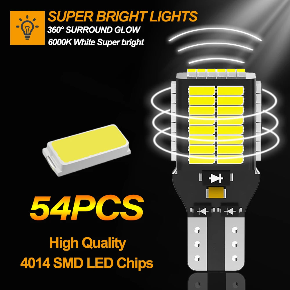 Ampoules LED T15/T16 haute puissance feux de recul pour voiture — 2000LM, blanc 6500K, 12V