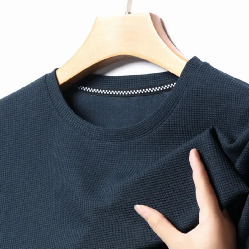 T-Shirt Gaufré Col Rond Homme — Nouveau Manches Courtes Été