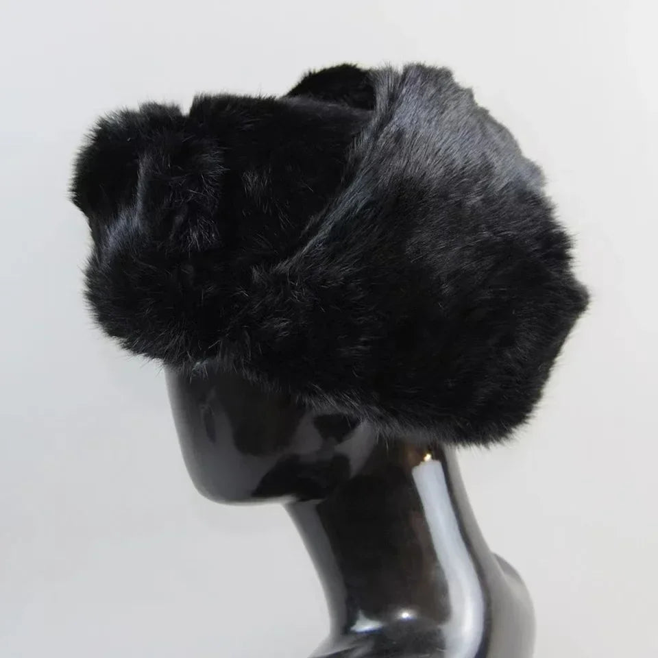 Men's Rabbit Fur Hat Winter Genuine 100% Fur Bomber Hat Warm Windproof Earmuffs Male Flat Grey/Black Russian Fitted Cap