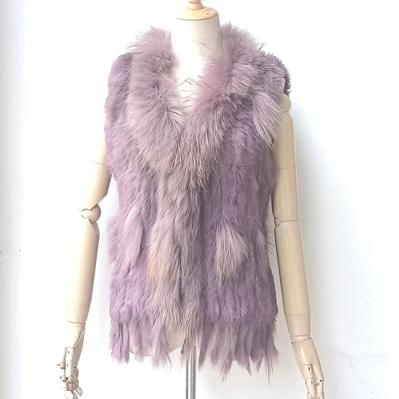 2025 automne tricoté réel lapin fourrure gilet femmes chaud hiver véritable fourrure Gilets femme casual véritable fourrure gilet