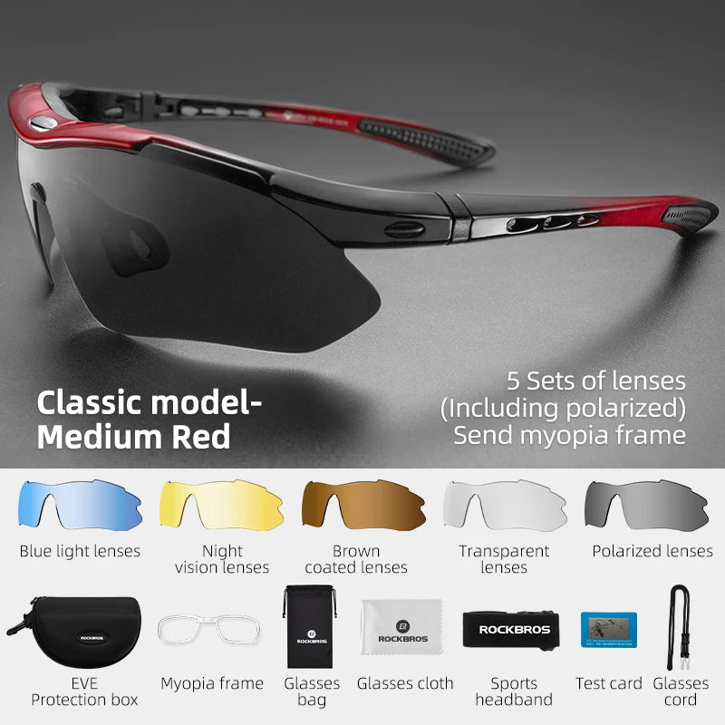 Lunettes de soleil sport cyclisme polarisées — route, VTT, équitation, protection, 5 lentilles
