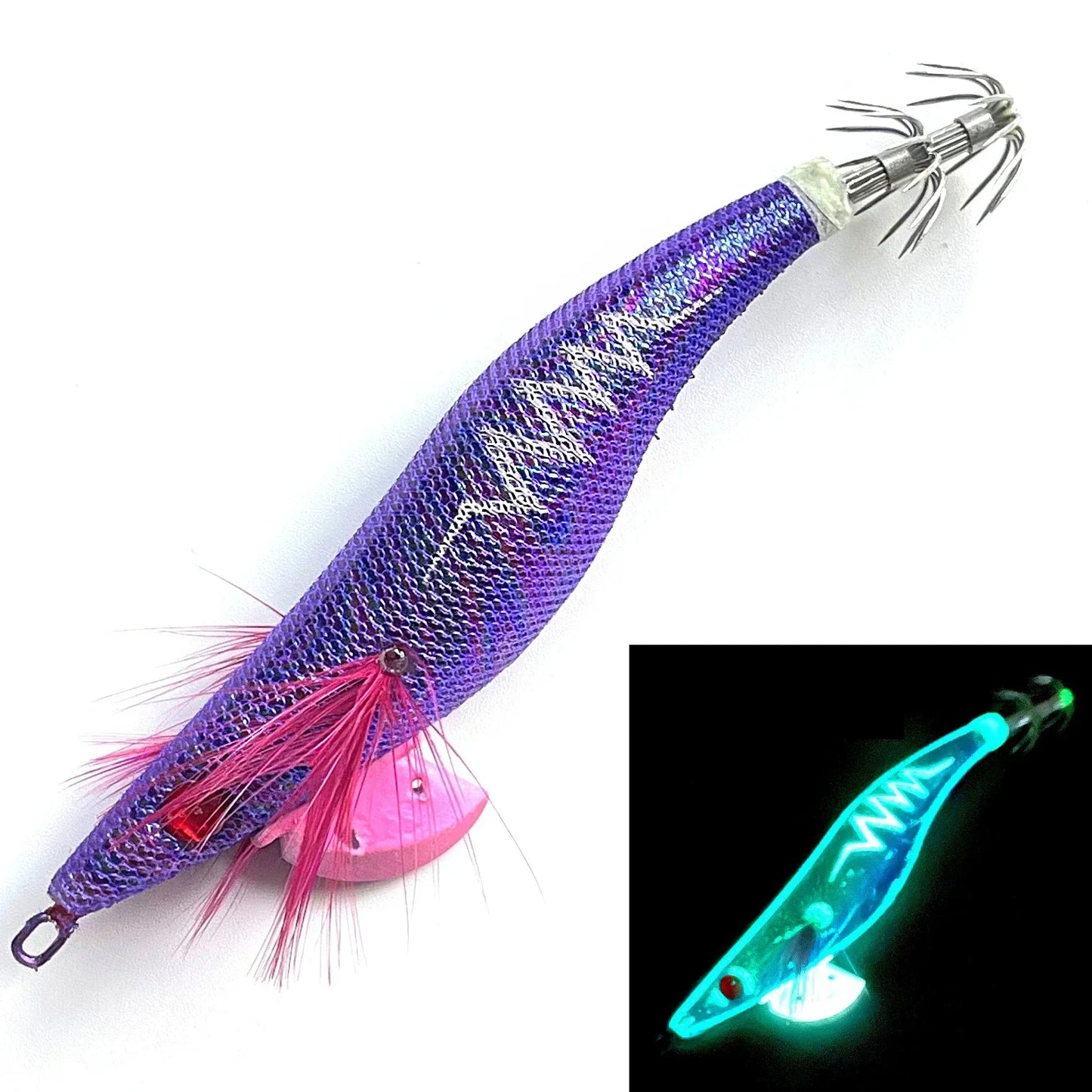 Appât phosphorescent en bois pour la pêche à la seiche, gabarits de calmar, crochets de gabarit de poulpe, léger et noctilucent, taille 3.5 #, 21g