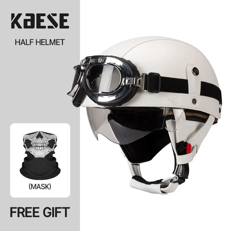 Casque Moto Demi-Visage Vintage DOT — Homme Femme Scooter Été Noir Marron