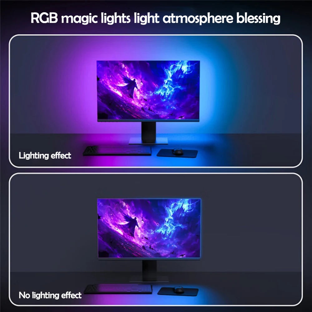 Bande lumineuse LED RGB pour synchronisation d'ambiance de jeu, affichage de moniteur d'ordinateur, rétro-éclairage, lumière de ramassage de couleur, décor intelligent de salle de jeu