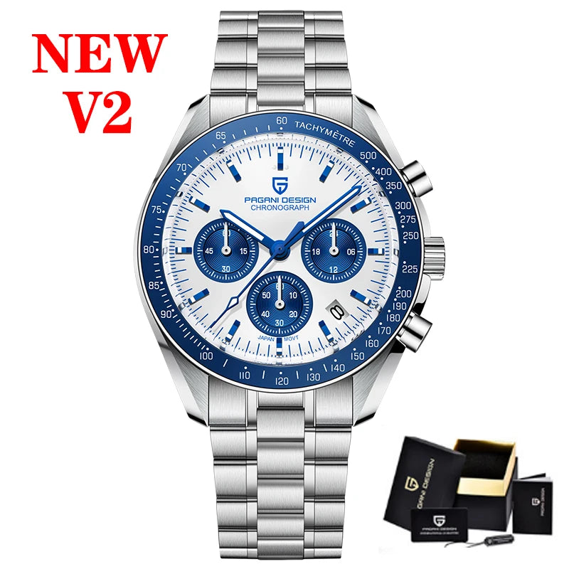 Montre à quartz de luxe pour hommes — chronographe VK63, miroir saphir AR, lumineuse, cadeau 2025
