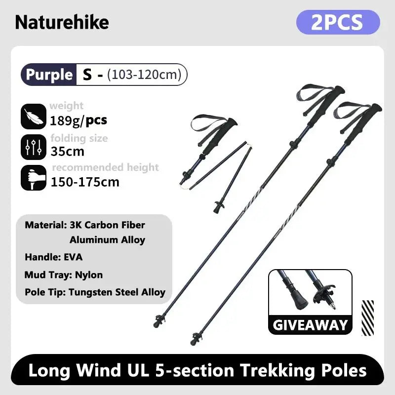 Naturehike – bâtons d'escalade ultralégers, pliables, pour l'extérieur, en Fiber de carbone, à verrouillage rapide