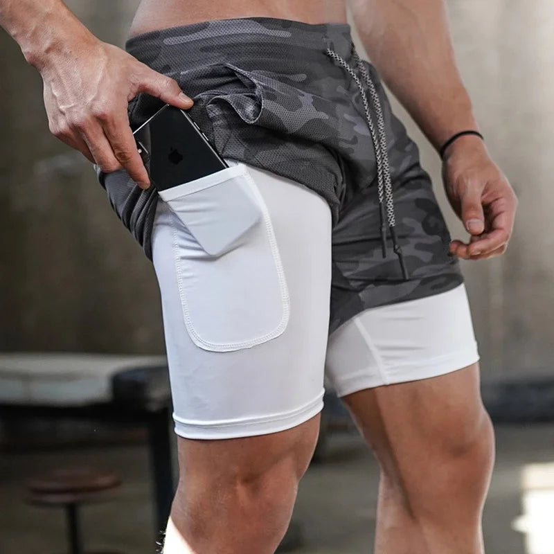 Short de course camouflage pour hommes, Short de sport 2 en 1, séchage rapide, entraînement, Fitness, Jogging, pantalons courts d'été pour hommes