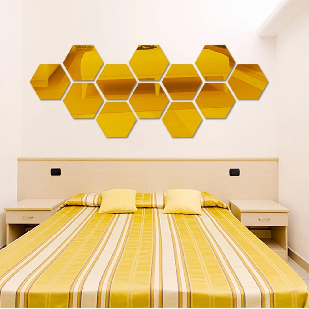 Autocollants muraux en miroir hexagonaux 6/12 pièces, autocollants en miroir acrylique 3D DIY, autocollants adhésifs amovibles, décoration de salon, salle de bain, maison