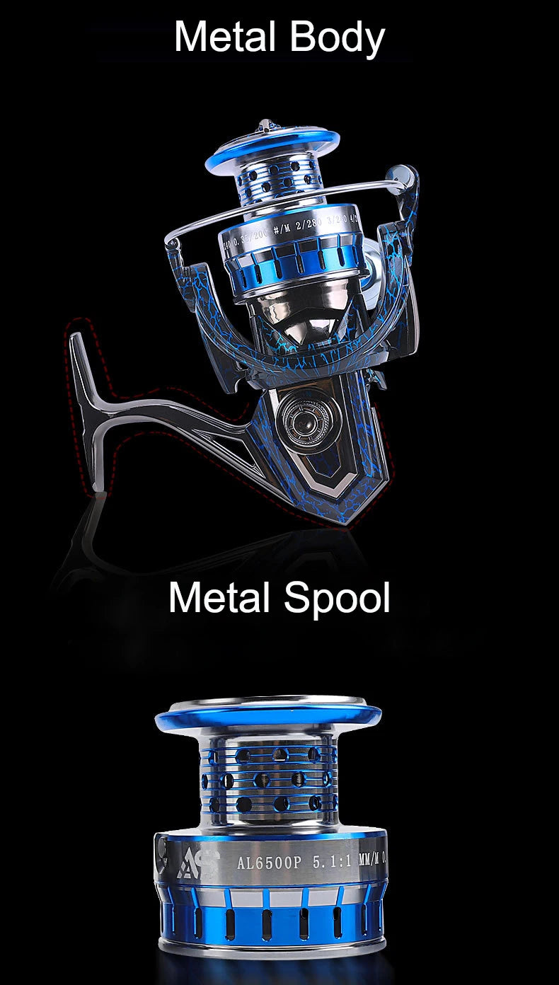 Moulinet de pêche spinning 90% métal — engrenage alliage, roulement à billes 5+1, eau salée et douce