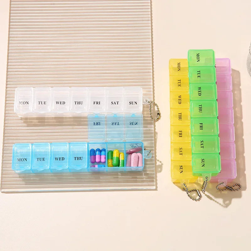 Weekly mini medicine box, storage organizer, 7-grid container, independent lattice, trendy