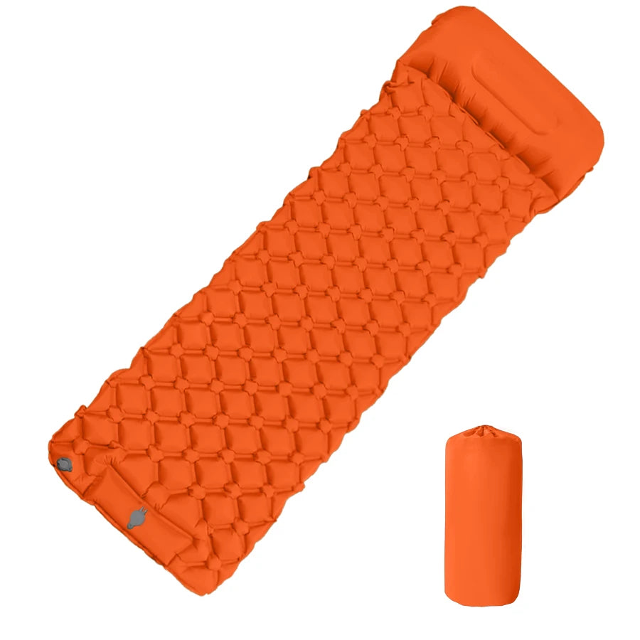 Matelas gonflable de camping en plein air, coussin de couchage avec oreillers, polymères d'air ultralégers, pompe de gonflage intégrée, randonnée