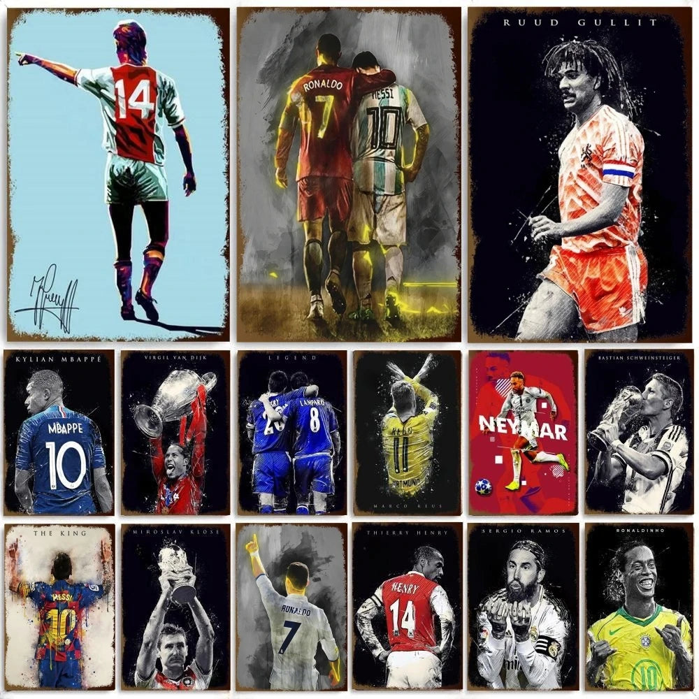 Affiche Métal Aluminium Étoile Football — Décoration Murale Bar, Club & Salon