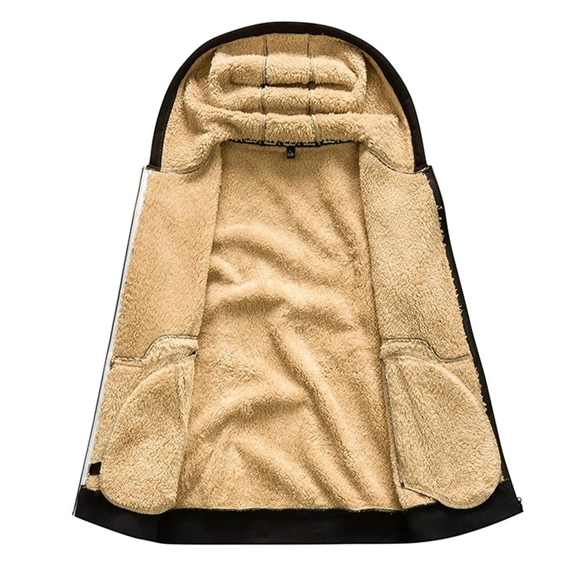 Chaquetas para hombre estampadas con forro polar sherpa, abrigos cálidos de invierno de felpa con bolsillos con cremallera, sudadera con capucha y cremallera, conjuntos para exteriores