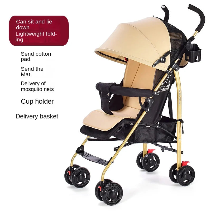 Cochecito de bebé CBX500 con asa dorada, se puede sentar y acostar, cochecito plegable ultraligero, cochecito de viaje y para exteriores