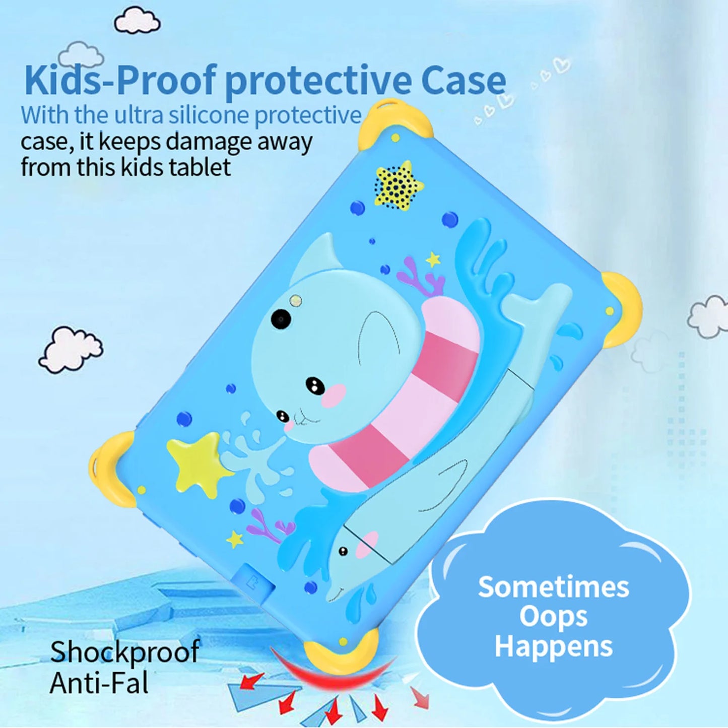 Tablette pour enfants de 7 pouces 5G avec motif de dessin animé, PC d'apprentissage et d'éducation Android avec étui à l'épreuve des enfants, tablette 4000mAh