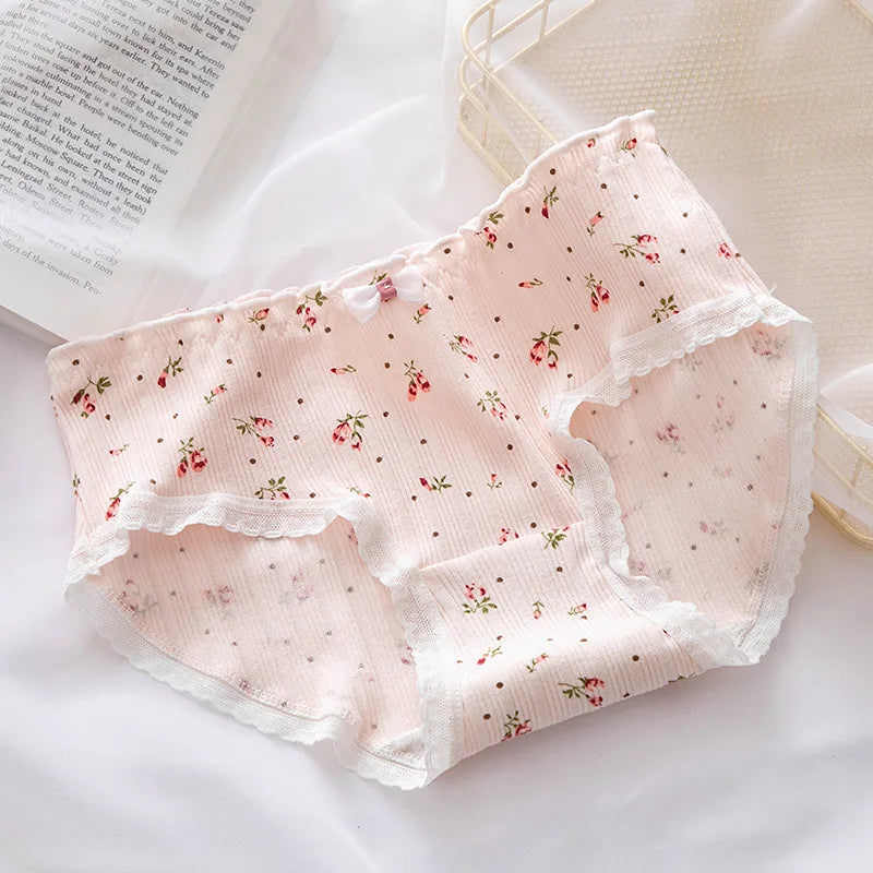Culottes Coton Doux Nœud Dentelle Femme — Lot de 5 Pièces