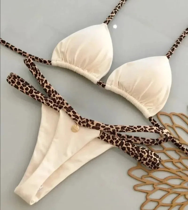 Nouveau Bikini femmes maillot de bain plage vacances maillots de bain imprimé léopard Sexy Bikini ensemble maillots de bain maillot de bain string maillot de bain Biquinis