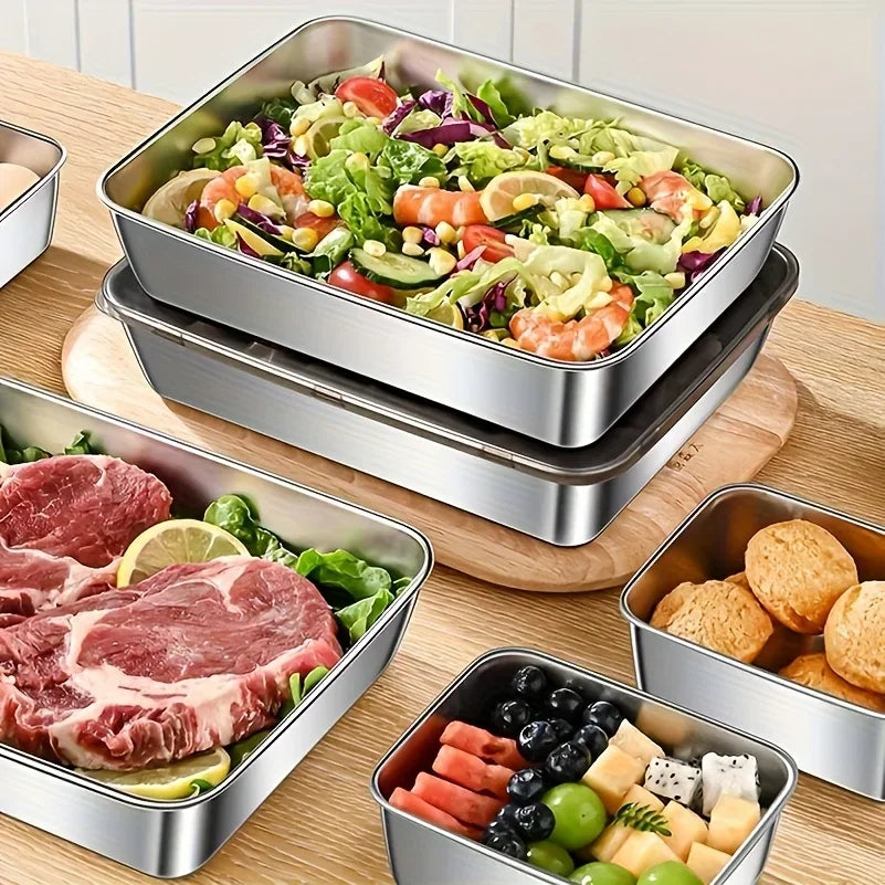 Juego de recipientes de almacenamiento de alimentos de acero inoxidable, 5 unidades, tapas a prueba de fugas, aptos para lavavajillas para sándwiches/frutas/hogar/fiestas